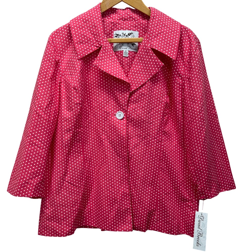 David Brooks VTG Womens Pink Polka Dot Single Button Blazer Jacket Size 16 NWT